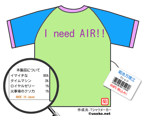 菊池万理江のＴシャツメーカー結果