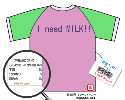 青島あきなのＴシャツメーカー結果